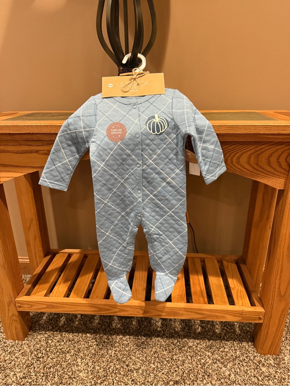 Blue Quilted Baby Footed One-Piece